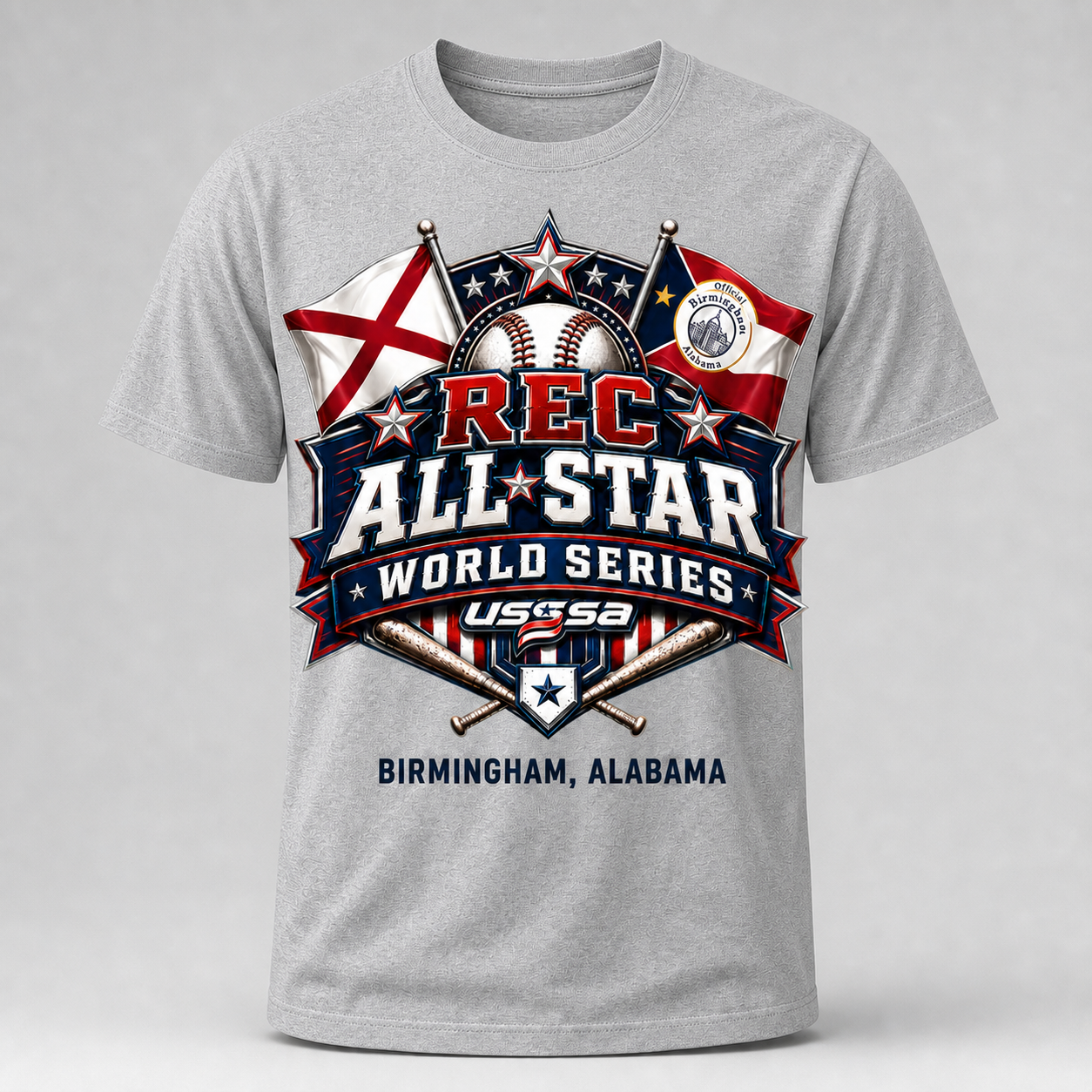 Grey Rec All-Star World Series T-shirt with Birmingham, Alabama event design