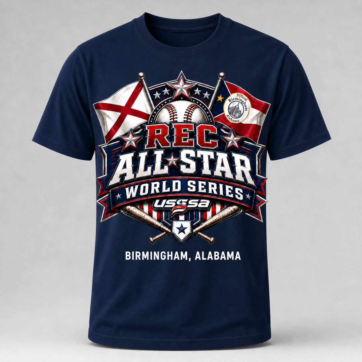 Navy Rec All-Star World Series T-shirt with Birmingham, Alabama event design
